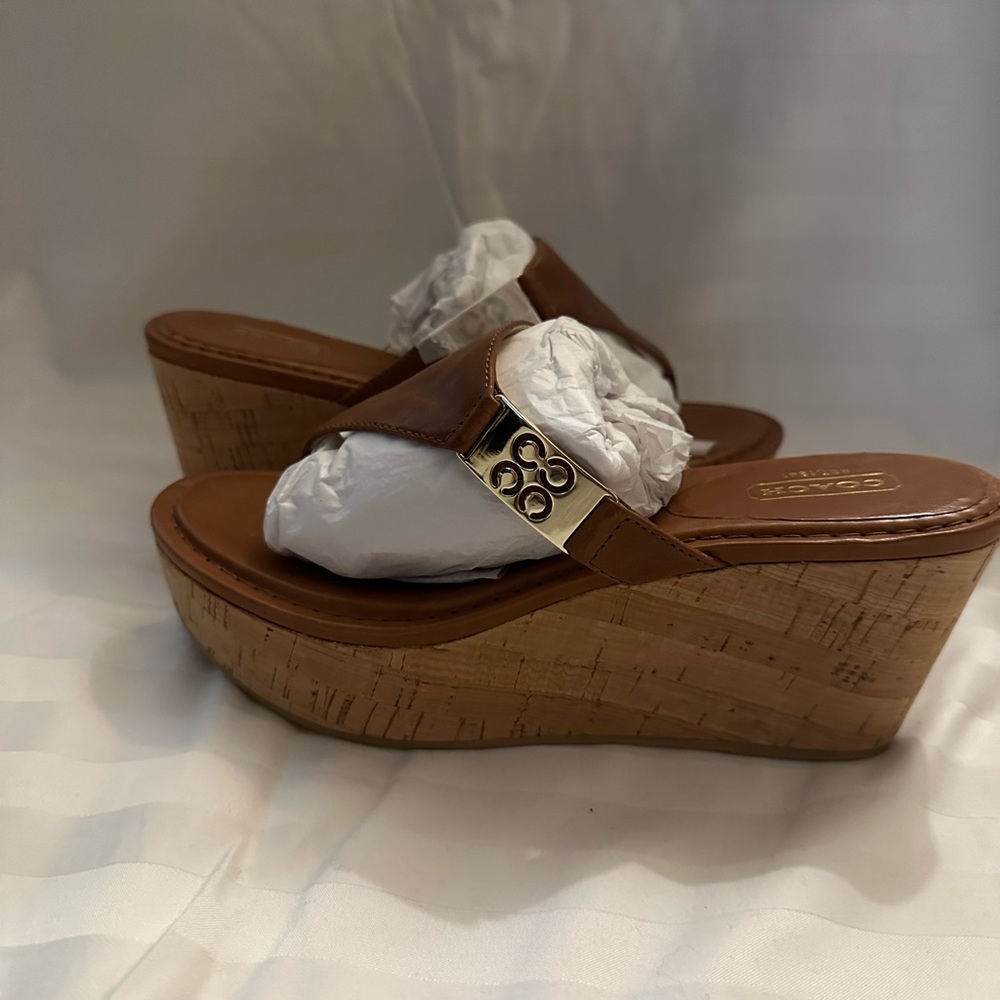 Coach brown leather wedges size 7.5